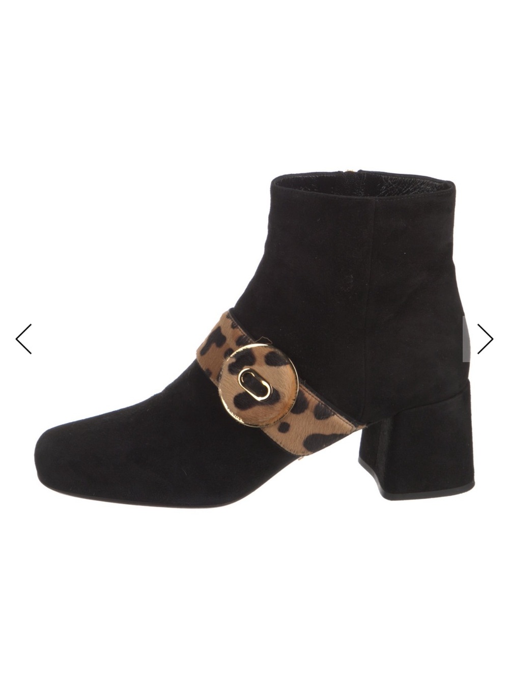 PRADA Black Suede Ankle Boot with Leopard Buckle Preowned Size-8.5